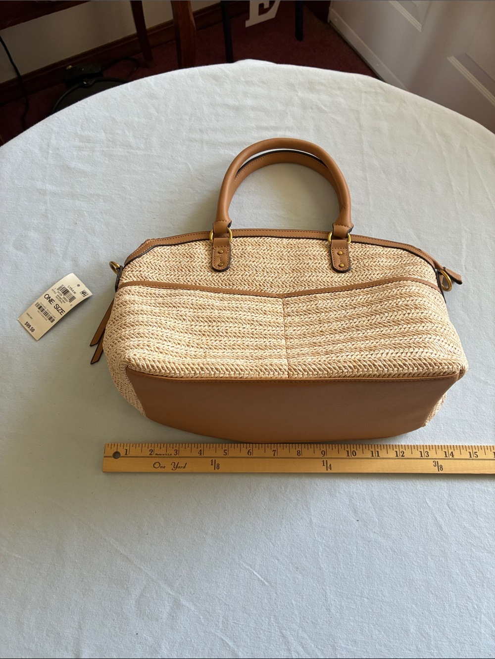 Style & Co. Cream Woven Satchel with Tan Trim